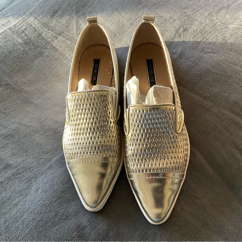 🥿Rachel Zoe Gold Woven Slip on Loafers